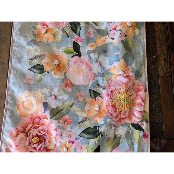 Nicole Miller Watercolor Embellished Roses Spring Florals 72" Table Runner - Picture 7 of 11